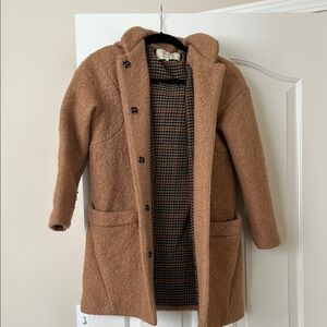 Cozy Tan Wool Coat with Plaid Lining